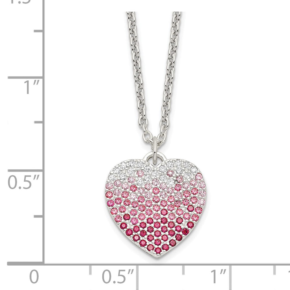 Sterling Silver 18+2in w/ext. Pink, Red & Clear CZ Heart Necklace QG6085-18