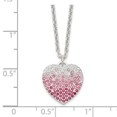 Sterling Silver 18+2in w/ext. Pink, Red & Clear CZ Heart Necklace QG6085-18