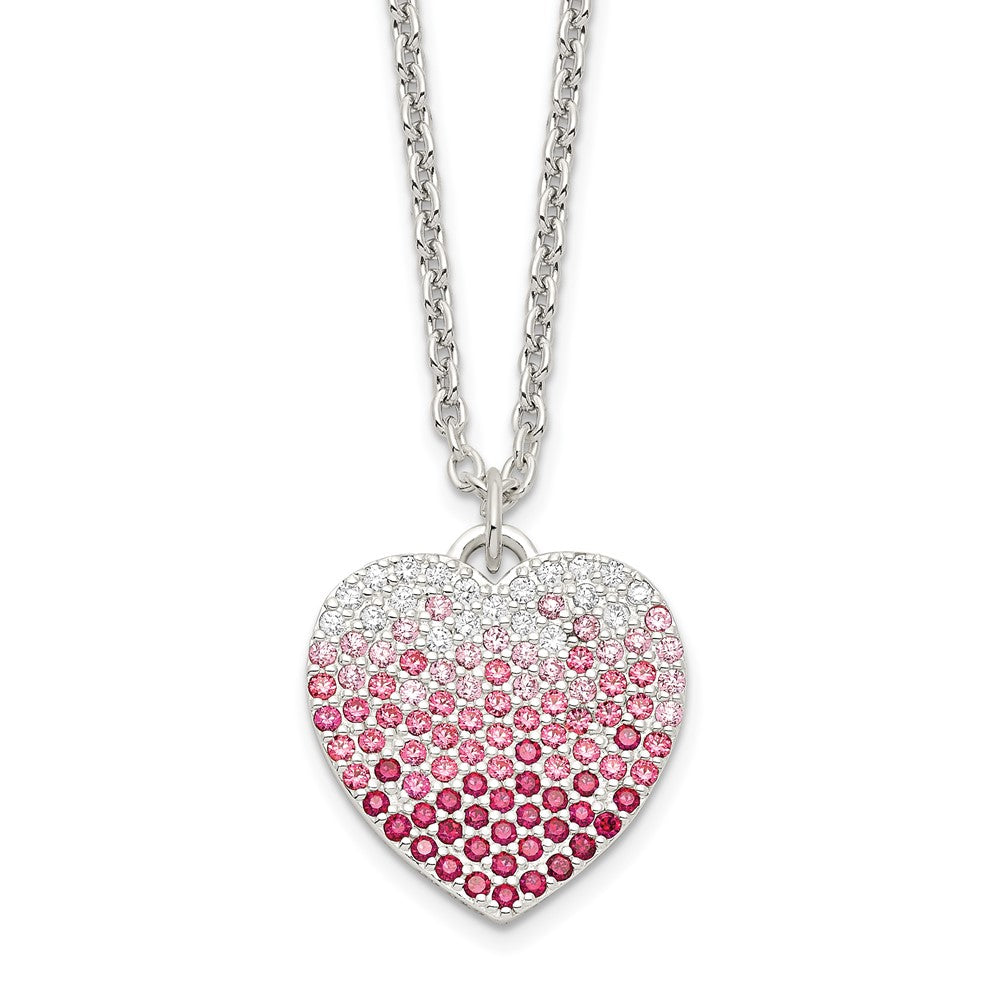 Sterling Silver 18+2in w/ext. Pink, Red & Clear CZ Heart Necklace QG6085-18