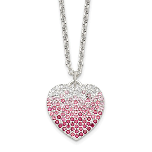 Sterling Silver 18+2in w/ext. Pink, Red & Clear CZ Heart Necklace QG6085-18