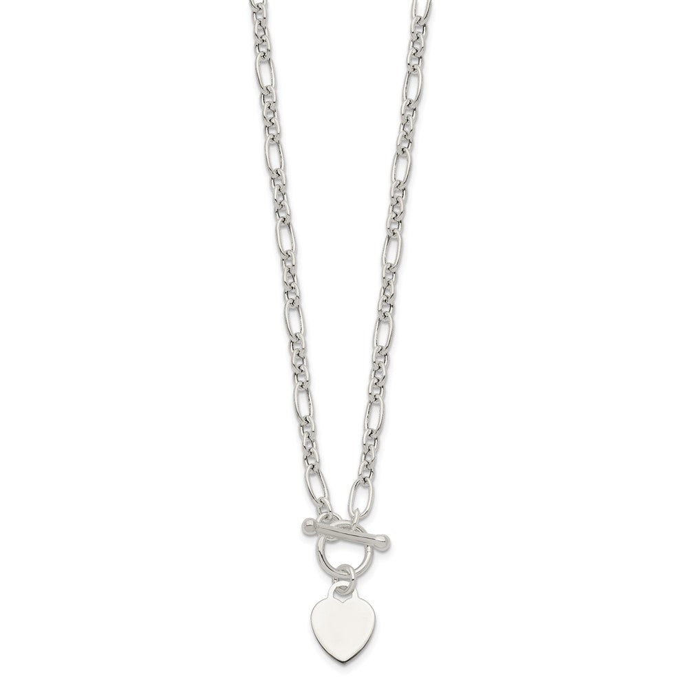 Sterling Silver Polished Heart Charm Fancy Link Necklace QG6087-18