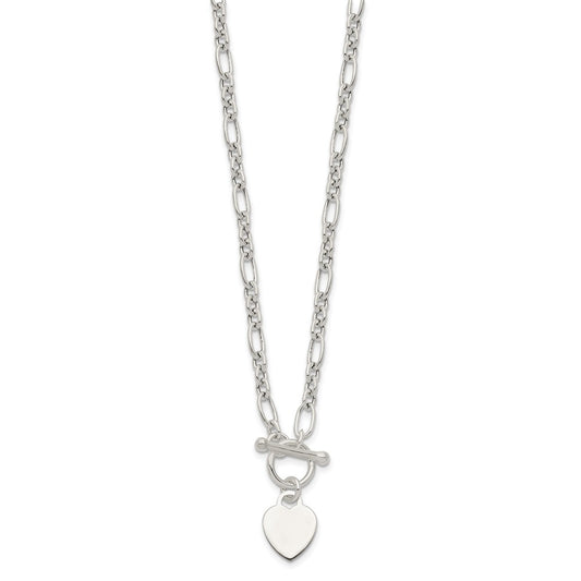 Sterling Silver Polished Heart Charm Fancy Link Necklace QG6087-18