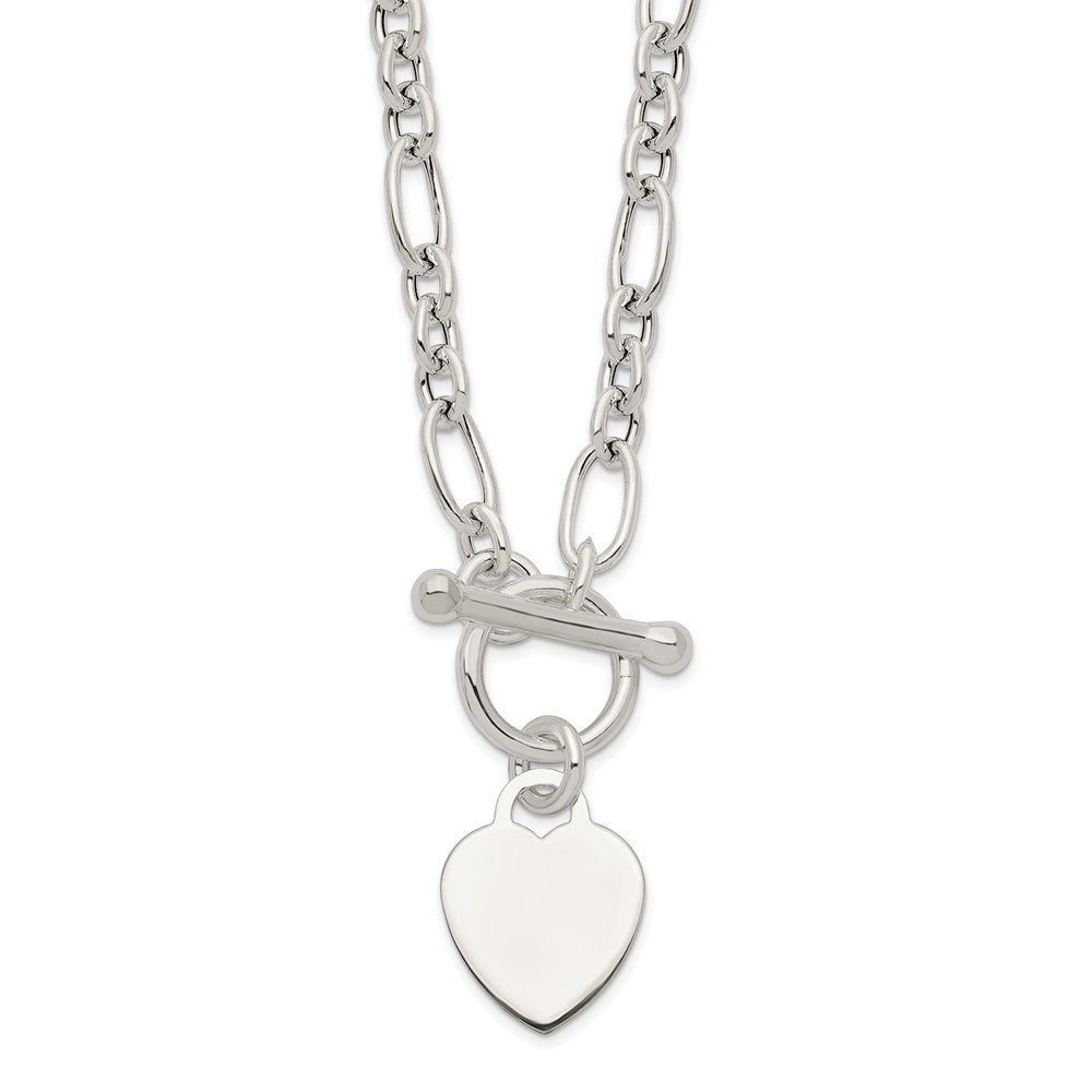 Sterling Silver Polished Heart Charm Fancy Link Necklace QG6087-18
