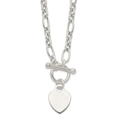 Sterling Silver Polished Heart Charm Fancy Link Necklace QG6087-18