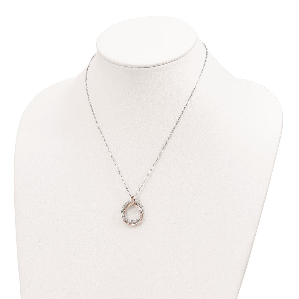 Sterling Silver Rose-tone Polished Pave CZ Twist w/2 in ext. Necklace QG6109-15.5