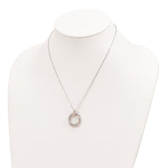 Sterling Silver Rose-tone Polished Pave CZ Twist w/2 in ext. Necklace QG6109-15.5