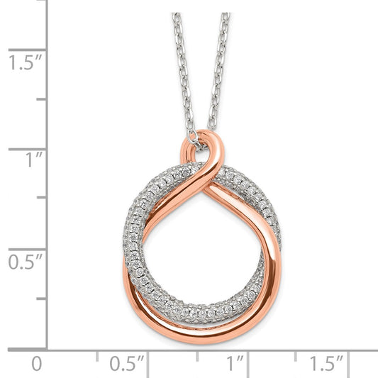 Sterling Silver Rose-tone Polished Pave CZ Twist w/2 in ext. Necklace QG6109-15.5