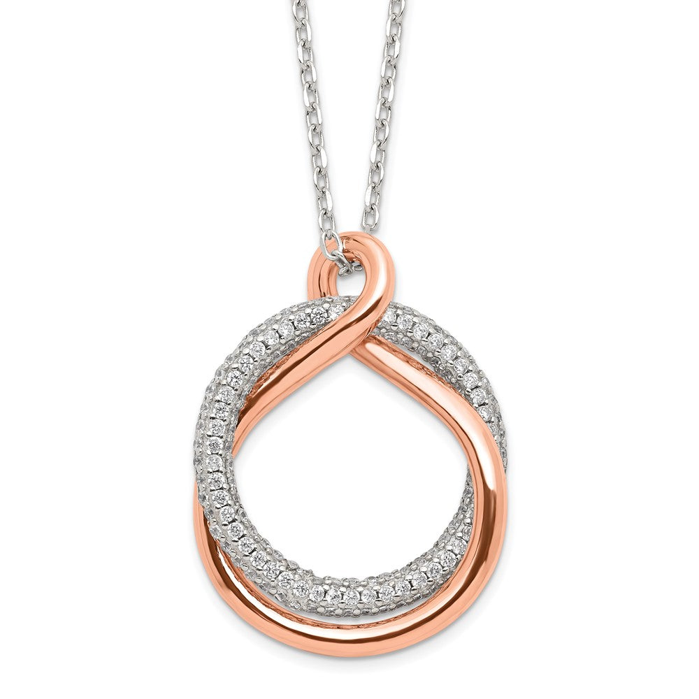 Sterling Silver Rose-tone Polished Pave CZ Twist w/2 in ext. Necklace QG6109-15.5
