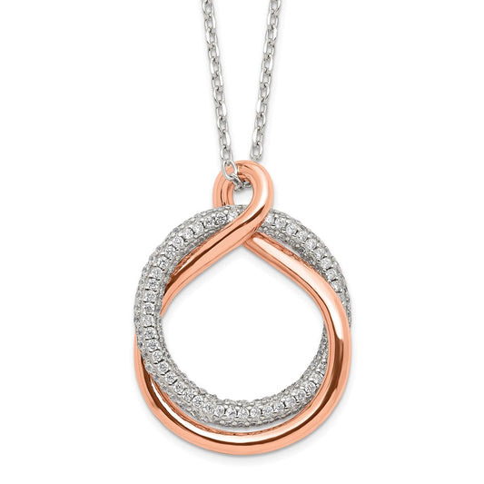 Sterling Silver Rose-tone Polished Pave CZ Twist w/2 in ext. Necklace QG6109-15.5