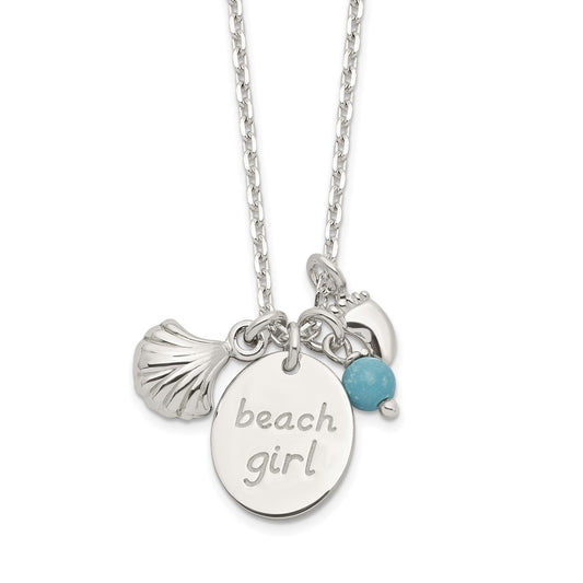 Sterling Silver Turquoise Bead and Shell Beach Girl Necklace QG6172-16