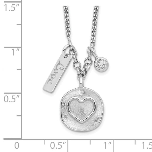 Sterling Silver Rhodium-plated Satin Heart/Love/CZ w/1.5in Ext Necklace QG6205-16