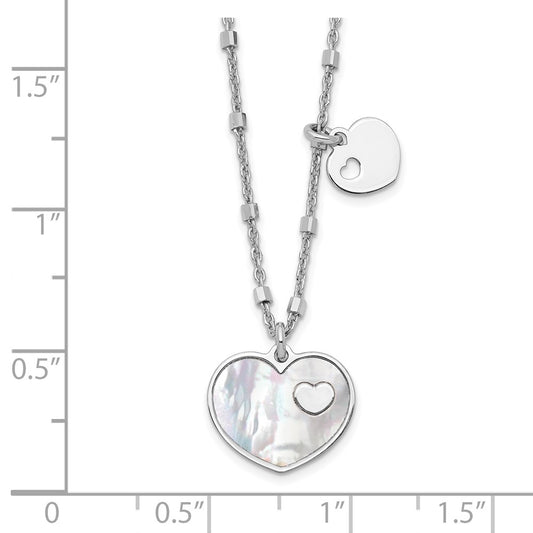 Sterling Silver Rhodium-plated Mother of Pearl Heart w/1 in Ext Necklace QG6208-15.5