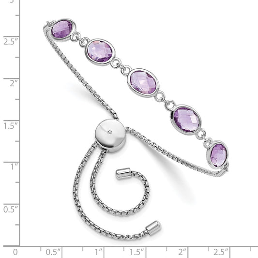 SterlingSilver Rhod-plated Amethyst 7.5AM & CZ Adjustable Bracelet QG6222AM