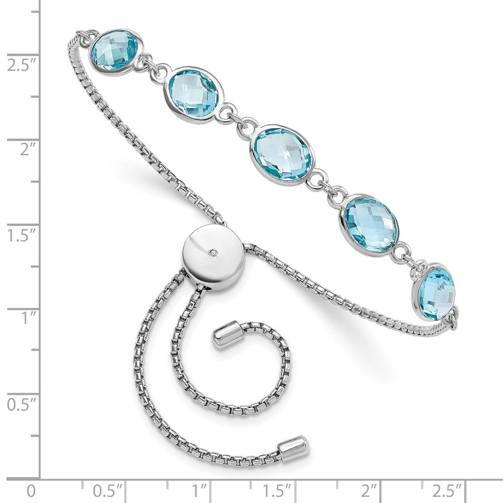 Sterling Silver Rhodium-plated BlueTopaz & CZ Adjustable Bracelet QG6222BT