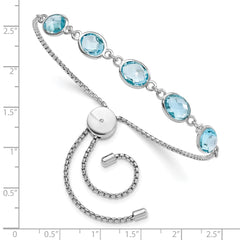 Sterling Silver Rhodium-plated BlueTopaz & CZ Adjustable Bracelet QG6222BT