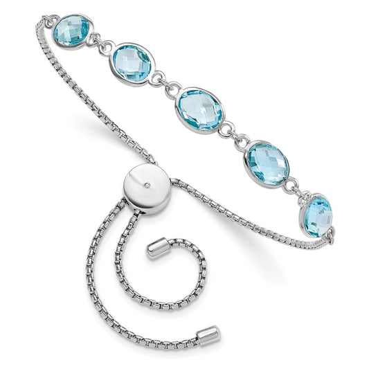 Sterling Silver Rhodium-plated BlueTopaz & CZ Adjustable Bracelet QG6222BT