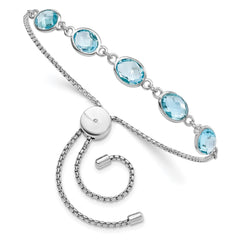 Sterling Silver Rhodium-plated BlueTopaz & CZ Adjustable Bracelet QG6222BT