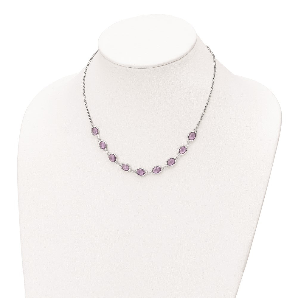 Sterling Silver Rhod-plated 13.5AM Amethyst w/2 in ext. Necklace QG6223AM-17