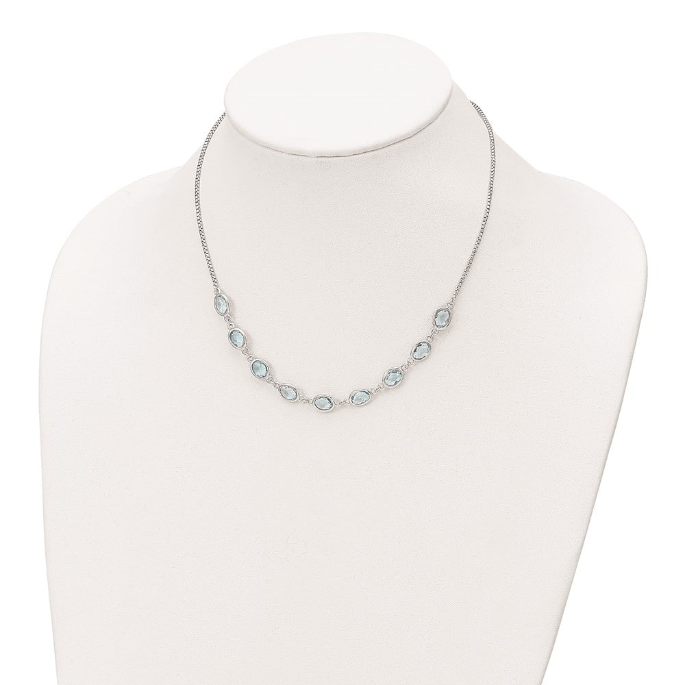 Sterling Silver Rhodium-plated Polished Blue Topaz w/2 in ext. Necklace QG6223BT-17