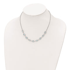 Sterling Silver Rhodium-plated Polished Blue Topaz w/2 in ext. Necklace QG6223BT-17