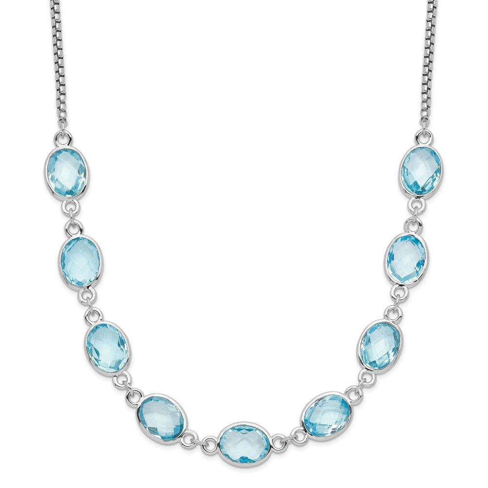 Sterling Silver Rhodium-plated Polished Blue Topaz w/2 in ext. Necklace QG6223BT-17