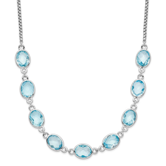 Sterling Silver Rhodium-plated Polished Blue Topaz w/2 in ext. Necklace QG6223BT-17