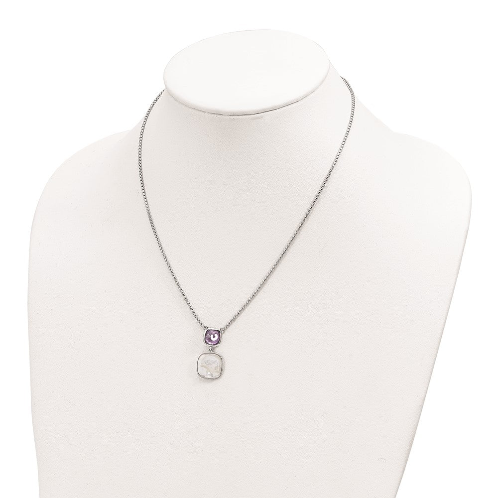 Sterling Silver Rhod-plated 3.68Amethyst/MOP w/2 in ext. Necklace QG6224AM-16