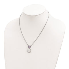 Sterling Silver Rhod-plated 3.68Amethyst/MOP w/2 in ext. Necklace QG6224AM-16