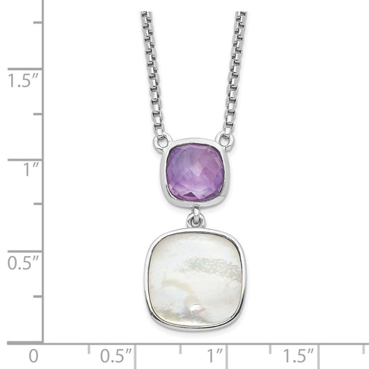 Sterling Silver Rhod-plated 3.68Amethyst/MOP w/2 in ext. Necklace QG6224AM-16