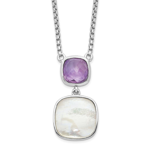 Sterling Silver Rhod-plated 3.68Amethyst/MOP w/2 in ext. Necklace QG6224AM-16