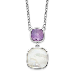 Sterling Silver Rhod-plated 3.68Amethyst/MOP w/2 in ext. Necklace QG6224AM-16