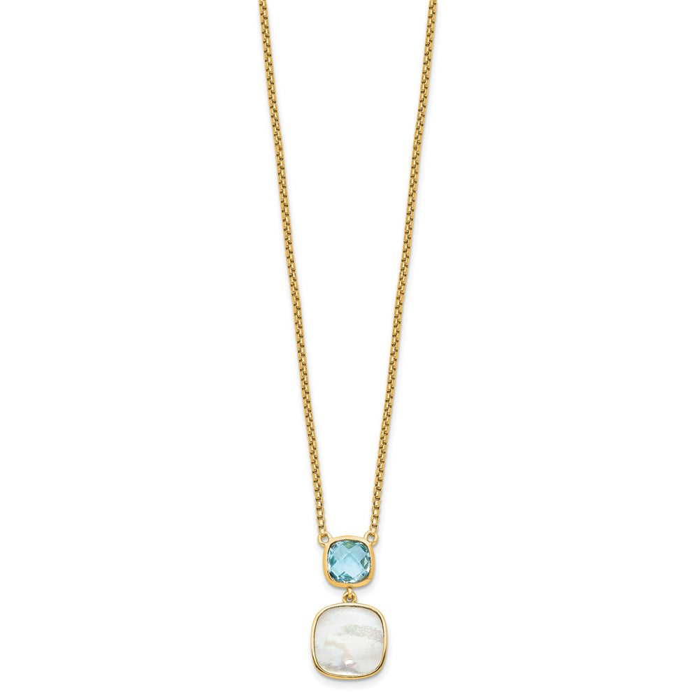 Sterling Silver Gold-plated 1.95BT Blue Topaz & MOP w/2 in ext. Necklace QG6224BT-16