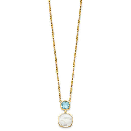 Sterling Silver Gold-plated 1.95BT Blue Topaz & MOP w/2 in ext. Necklace QG6224BT-16