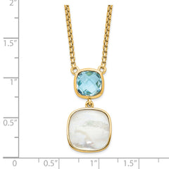Sterling Silver Gold-plated 1.95BT Blue Topaz & MOP w/2 in ext. Necklace QG6224BT-16