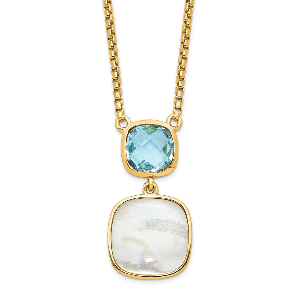 Sterling Silver Gold-plated 1.95BT Blue Topaz & MOP w/2 in ext. Necklace QG6224BT-16