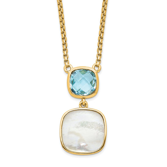 Sterling Silver Gold-plated 1.95BT Blue Topaz & MOP w/2 in ext. Necklace QG6224BT-16