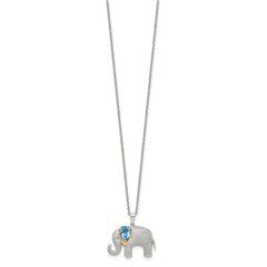 Brilliant Gemstones Sterling Silver with 14K Accent Rhodium-plated Blue Topaz and Diamond Elephant 18 Inch Necklace with 2 Inch Extender QG6230-17