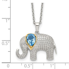 Brilliant Gemstones Sterling Silver with 14K Accent Rhodium-plated Blue Topaz and Diamond Elephant 18 Inch Necklace with 2 Inch Extender QG6230-17