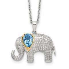 Brilliant Gemstones Sterling Silver with 14K Accent Rhodium-plated Blue Topaz and Diamond Elephant 18 Inch Necklace with 2 Inch Extender QG6230-17