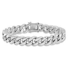 Sterling Silver Rhodium-plated Curb Link Men's 8.5in Bracelet QG6233-8.5