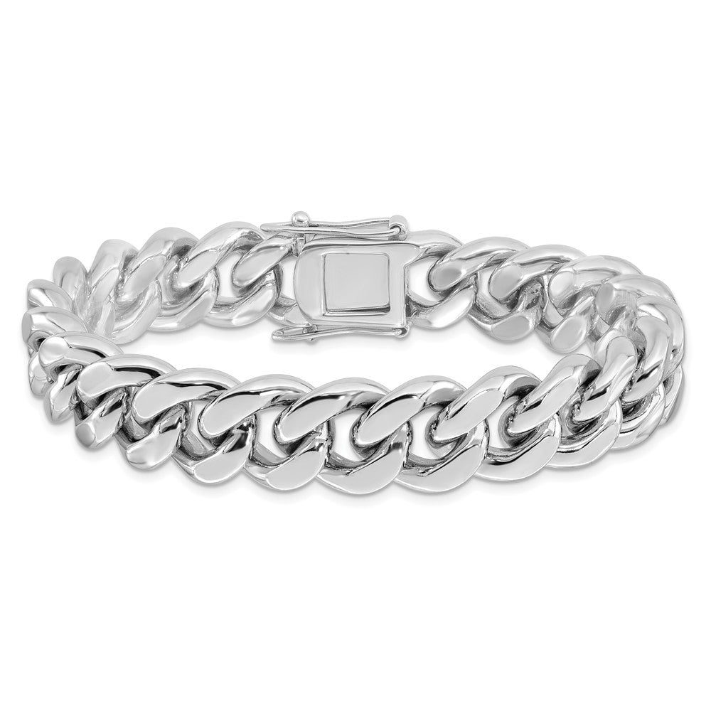Sterling Silver Rhodium-plated Curb Link Men's 8.5in Bracelet QG6234-8.5
