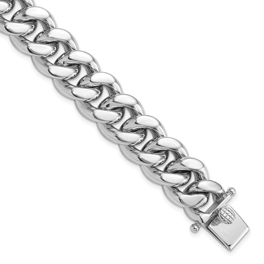 Sterling Silver Rhodium-plated Curb Link Men's 8.5in Bracelet QG6234-8.5