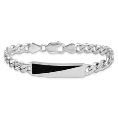 Sterling Silver Rhodium-plated Enameled Bar Men's 8in Bracelet QG6236-8