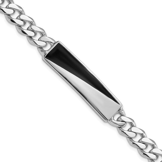 Sterling Silver Rhodium-plated Enameled Bar Men's 8in Bracelet QG6236-8
