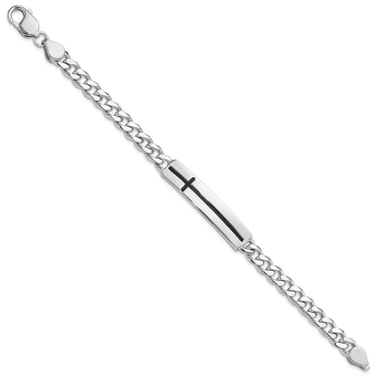 Sterling Silver Rhodium-plated Enameled Cross on Bar Men's 8in Bracelet QG6237-8
