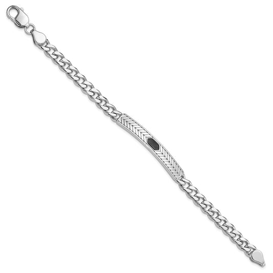Sterling Silver Rhodium-plated Enameled Bar Men's 8in Bracelet QG6240-8