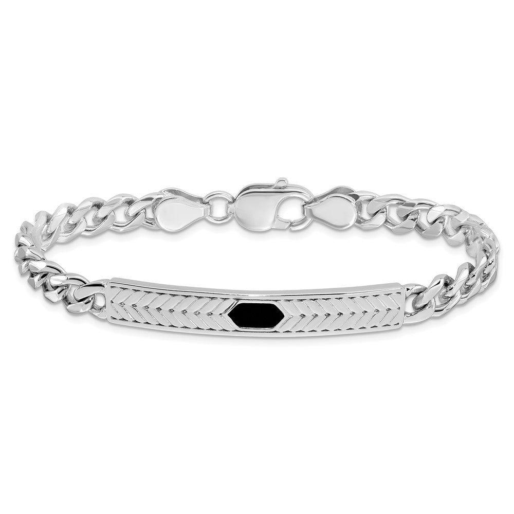 Sterling Silver Rhodium-plated Enameled Bar Men's 8in Bracelet QG6240-8