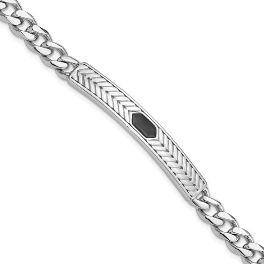 Sterling Silver Rhodium-plated Enameled Bar Men's 8in Bracelet QG6240-8