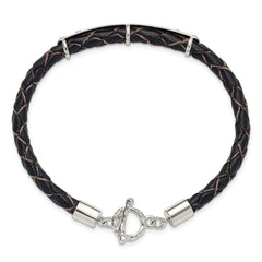Sterling Silver Genuine Leather ID 8in Toggle Bracelet QG6242-8