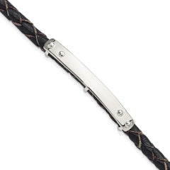 Sterling Silver Genuine Leather ID 8in Toggle Bracelet QG6242-8